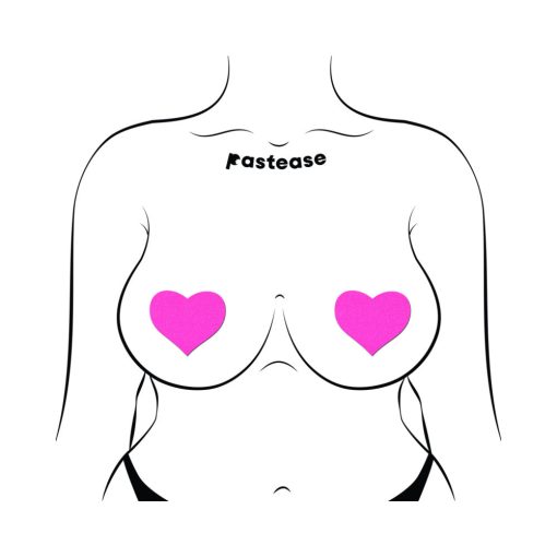 Pastease Neon Pink Day-Glow Lycra Heart Nipple Pasties - Image 4