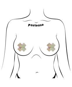 Pastease Petite Plus X Holographic Silver Cross Nipple Pasties
