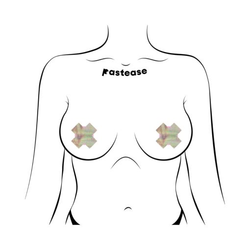 Pastease Petite Plus X Holographic Silver Cross Nipple Pasties - Image 3