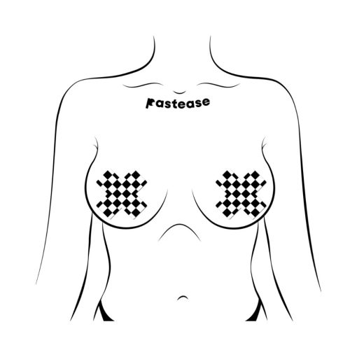 Pastease Plus X Black & White Checker Cross Nipple Pasties - Image 3