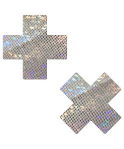 Pastease Plus X Shattered Glass Disco Ball Glitter White Cross Nipple Pasties