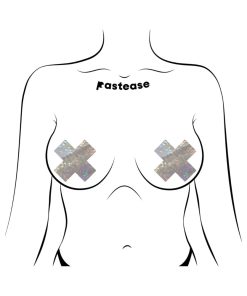 Pastease Plus X Shattered Glass Disco Ball Glitter White Cross Nipple Pasties