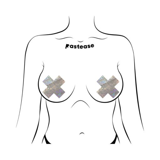 Pastease Plus X Shattered Glass Disco Ball Glitter White Cross Nipple Pasties - Image 3