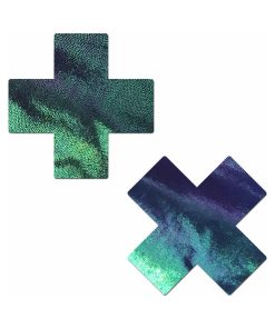 Pastease Plus X Liquid Black Opal Iridescent Cross Nipple Pasties