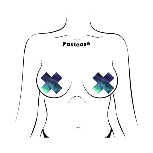 Pastease Plus X Liquid Black Opal Iridescent Cross Nipple Pasties - Image 3