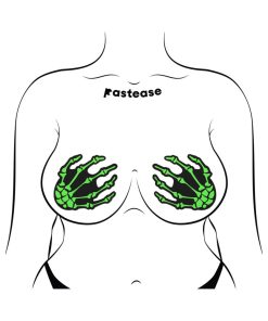 Pastease Zombie Neon Green/Uv Reactive Boney Hands Nipple Pasties