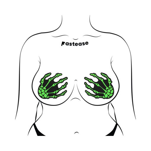 Pastease Zombie Neon Green/Uv Reactive Boney Hands Nipple Pasties - Image 3