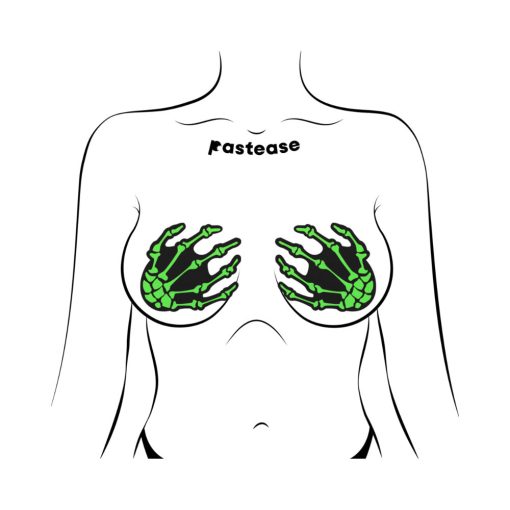 Pastease Zombie Neon Green/Uv Reactive Boney Hands Nipple Pasties - Image 4