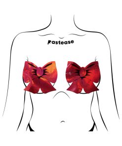 Pastease Bow Red Holographic Breast Covers Support Tape