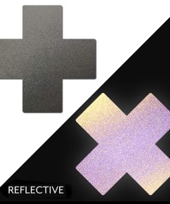 Pastease Plus X Reflective Gun Metal Grey Cross Nipple Pasties