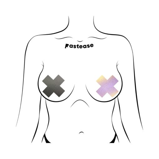 Pastease Plus X Reflective Gun Metal Grey Cross Nipple Pasties - Image 4