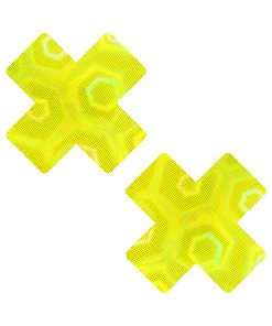 Neva Nude Yellow Nuclear Nightmare Trippy Uv 3D Holographic X Nipple Pasties