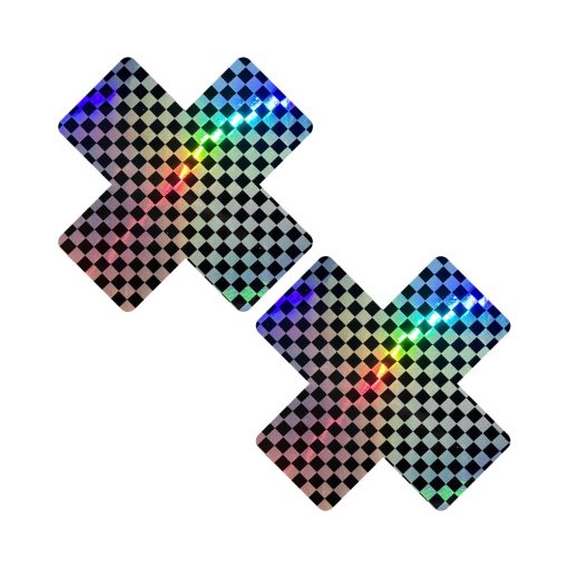 Neva Nude Talladega Trippin' Super Holographic Checkered X Nipple Pasties - Image 2