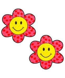 Neva Nude Freaking Awesome Smiley Flower Power Glitter Nipple Pasties