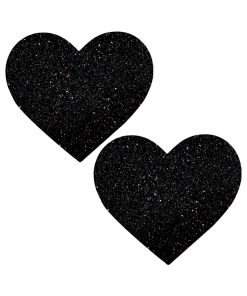 Neva Nude Black Malice Queen Status Plus Size Black Glitter Heart Nipple Pasties