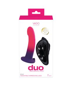 Vedo Duo Silicone Dildo (Non-Vibrating) With Harness Pink/Purple