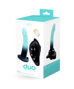 Vedo Duo Silicone Dildo (Non-Vibrating) With Harness Turquoise/Black