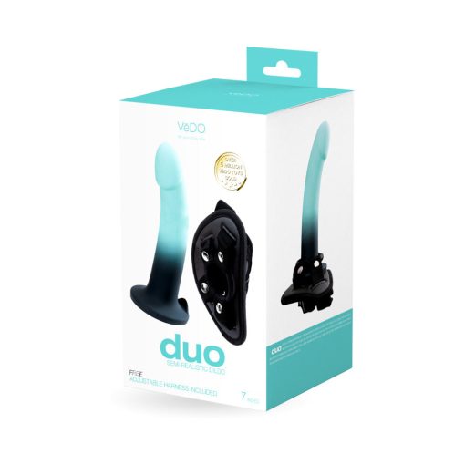Vedo Duo Silicone Dildo (Non-Vibrating) With Harness Turquoise/Black