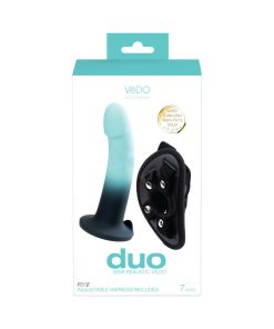 Vedo Duo Silicone Dildo (Non-Vibrating) With Harness Turquoise/Black