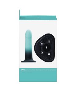 Vedo Duo Silicone Dildo (Non-Vibrating) With Harness Turquoise/Black