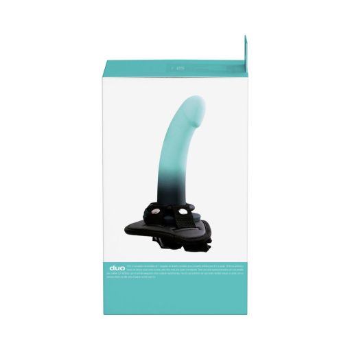 Vedo Duo Silicone Dildo (Non-Vibrating) With Harness Turquoise/Black - Image 7