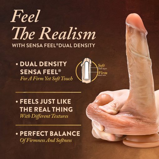 Renaissance Davinci Sliding Foreskin Dildo With Squeezable Balls 8 In. Tan - Image 8