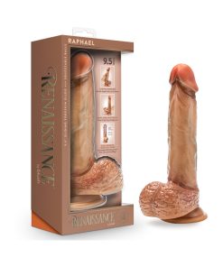 Renaissance Raphael Sliding Foreskin Dildo With Squeezable Balls 9.5 In. Tan