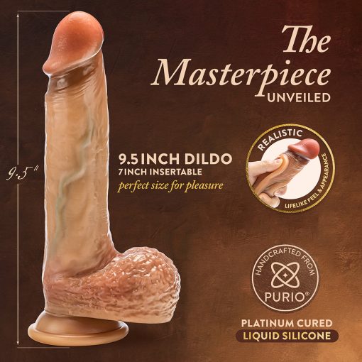 Renaissance Raphael Sliding Foreskin Dildo With Squeezable Balls 9.5 In. Tan - Image 6