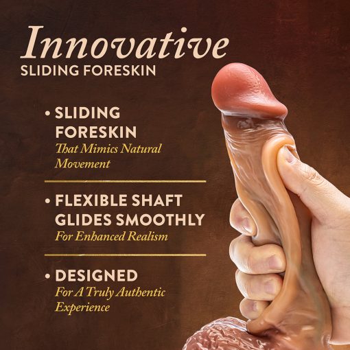 Renaissance Raphael Sliding Foreskin Dildo With Squeezable Balls 9.5 In. Tan - Image 7