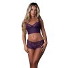 Magic Silk Leather & Lace Balconette Bustier & Cheeky Short Plum L/Xl
