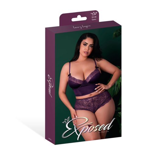 Magic Silk Leather & Lace Balconette Bustier & Cheeky Short Plum Queen Size - Image 4
