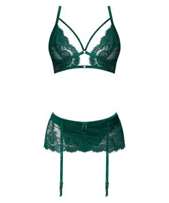 Magic Silk Evermore Bralette, Garter Skirt & Thong Set Emerald S/M