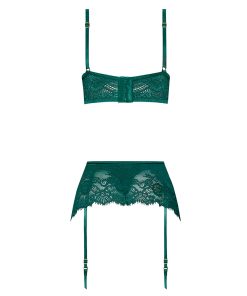 Magic Silk Evermore Bralette, Garter Skirt & Thong Set Emerald S/M