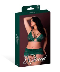 Magic Silk Evermore Bralette, Garter Skirt & Thong Set Emerald Queen Size