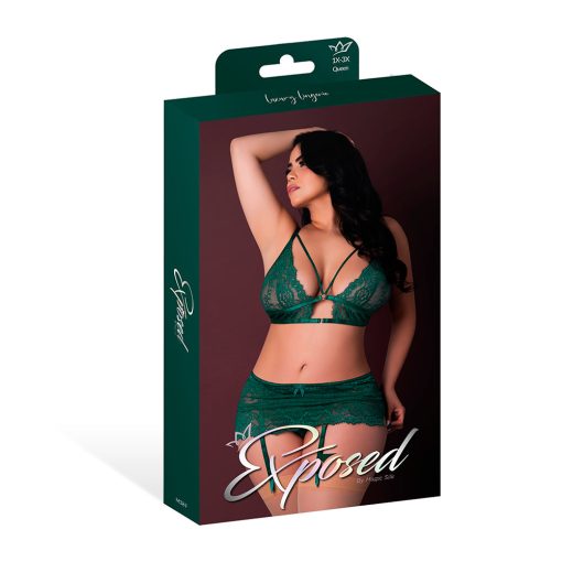 Magic Silk Evermore Bralette, Garter Skirt & Thong Set Emerald Queen Size - Image 7