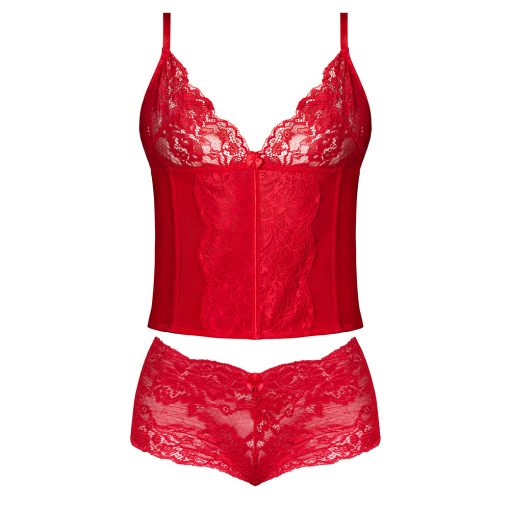 Magic Silk Sugar High Plunge Bustier & Boy Short Set Red S/M - Image 4