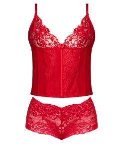 Magic Silk Sugar High Plunge Bustier & Boy Short Set Red L/Xl