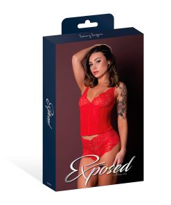 Magic Silk Sugar High Plunge Bustier & Boy Short Set Red L/Xl