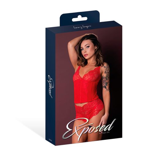 Magic Silk Sugar High Plunge Bustier & Boy Short Set Red L/Xl - Image 6