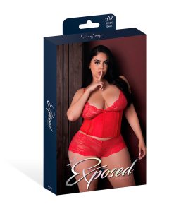 Magic Silk Sugar High Plunge Bustier & Boy Short Set Red Queen Size