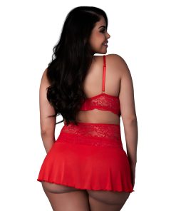 Magic Silk Sugar High Bralette, Cincher Skirt & Thong Set Red Queen Size