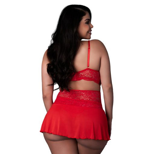Magic Silk Sugar High Bralette, Cincher Skirt & Thong Set Red Queen Size - Image 3