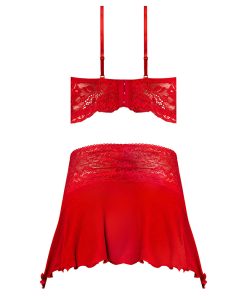Magic Silk Sugar High Bralette, Cincher Skirt & Thong Set Red Queen Size
