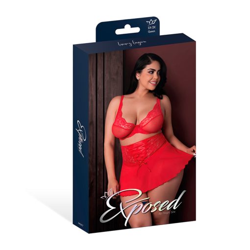 Magic Silk Sugar High Bralette, Cincher Skirt & Thong Set Red Queen Size - Image 6
