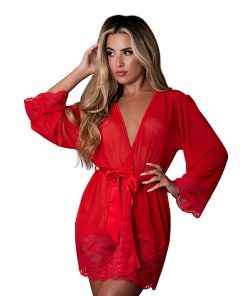 Magic Silk Sugar High 3/4 Sleeve Robe Red S/M
