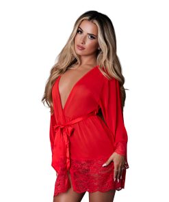 Magic Silk Sugar High 3/4 Sleeve Robe Red S/M