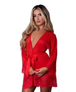 Magic Silk Sugar High 3/4 Sleeve Robe Red S/M