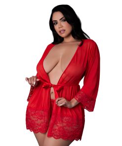 Magic Silk Sugar High 3/4 Sleeve Robe Red Queen Size