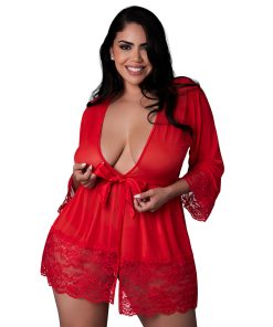 Magic Silk Sugar High 3/4 Sleeve Robe Red Queen Size