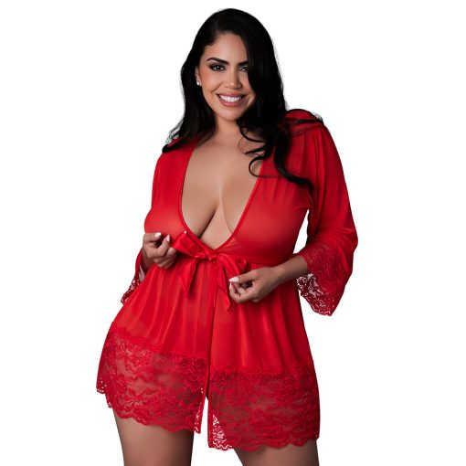 Magic Silk Sugar High 3/4 Sleeve Robe Red Queen Size - Image 2